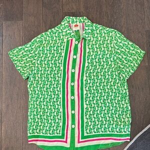 FARM Rio Green and Pink Patterned Women's Button Down Shirt